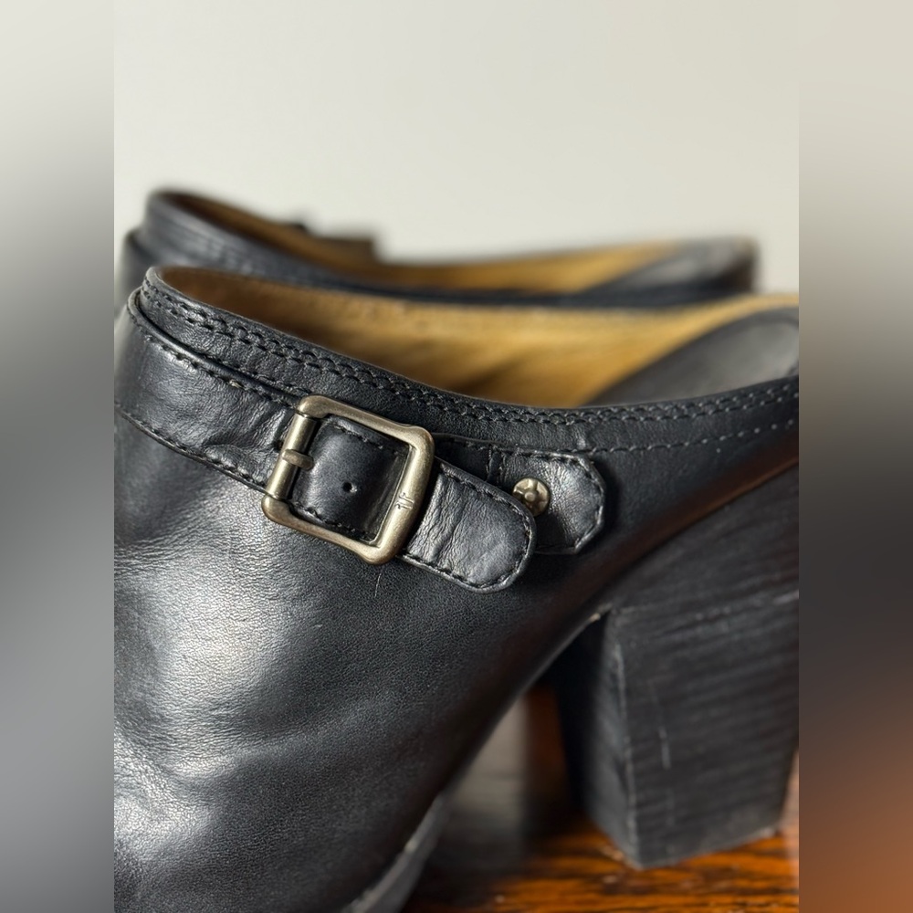 Western Rodeo Frye Patty Slingback Black Leather Block Heel Clog Mules 8. 5 M - Picture 8 of 13